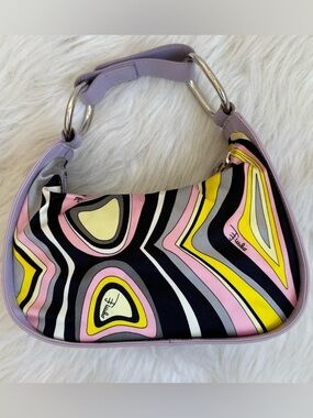 Authentic emilio pucci rare mini satin pouch bag with metal handle